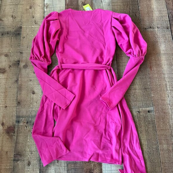 Bohoo Pink Scuba Puff Sleeve Wrap Mini Dress With Belt Size 2 - Picture 11 of 11